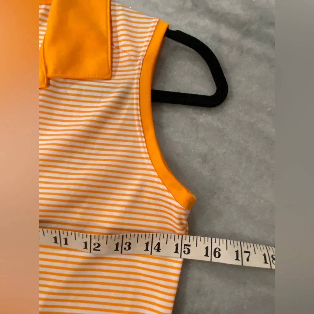 Nike Dri Fit Gold Size XS Sleeveless V Neck Collared Athletic Top Orange Stripes - Image 10