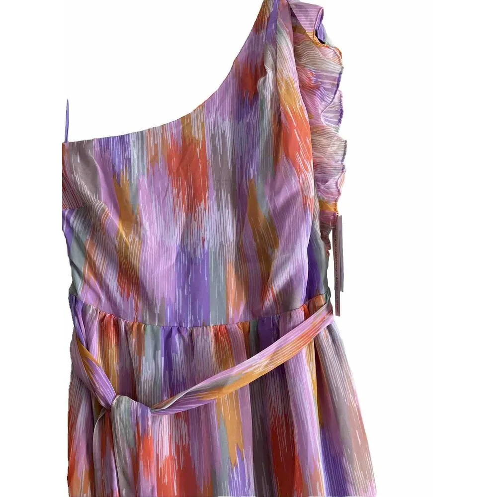 Midi Dress One Shoulder Flutter Sleeve Medium Womens Garden Party Chic - Image 2