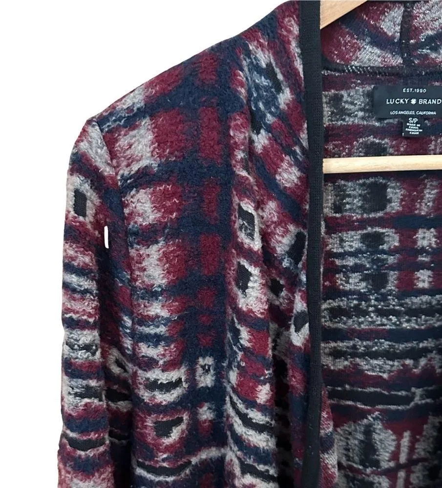 Lucky Brand Ultra Soft Black/Burgundy/Ivory Southwest Print Open Front Cardigan - Image 6