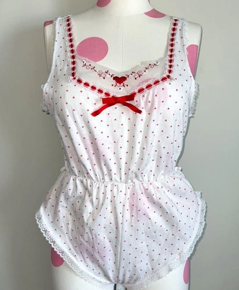 Vintage Heart Teddy Lingerie White Size M - Image 8