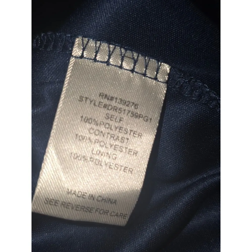 DR2 A Line Dress Women Navy Paisley Tie Waist Long Sleeve V Neck Button Front XS Blue - Image 12