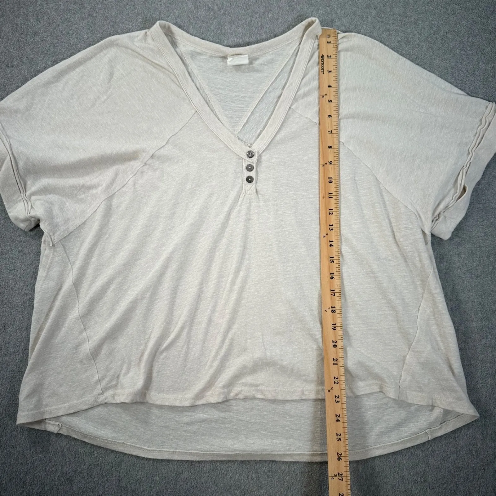 By Together Oversized Henley Tee Shirt Short Sleeve Women's Small Beige V-Neck - Image 6