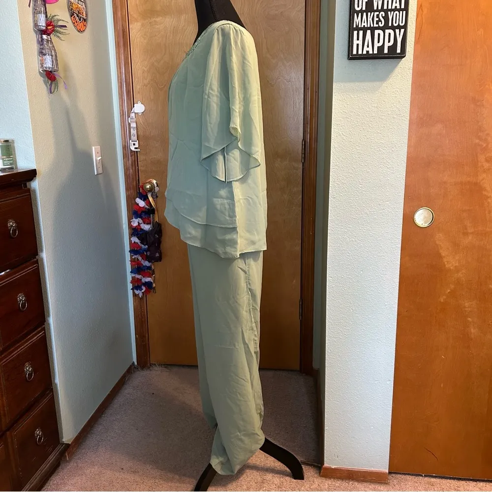 NWOT light green chiffon 2 piece semi formal pant suit Mother of the Bride 14 - Image 4