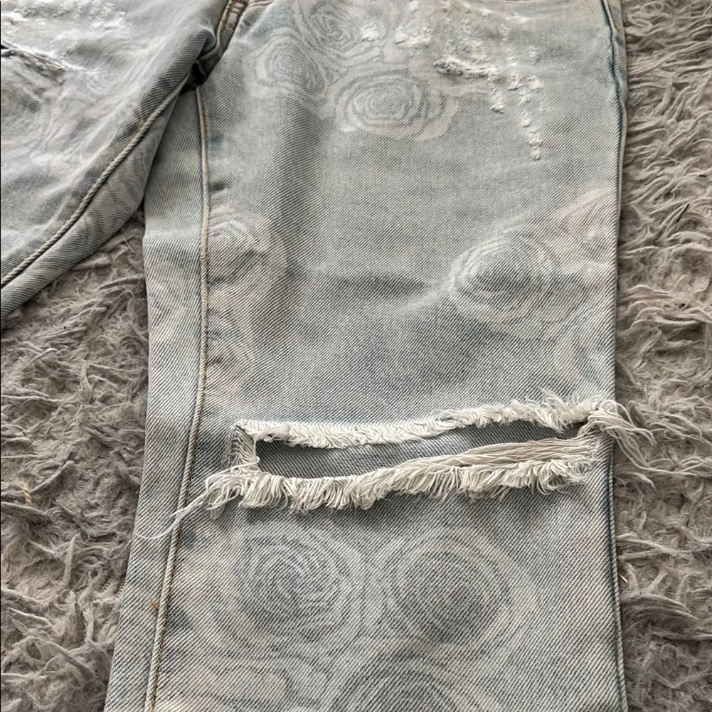 One X Oneteaspoon Light Blue Distressed Jeans with Floral Design - Image 6
