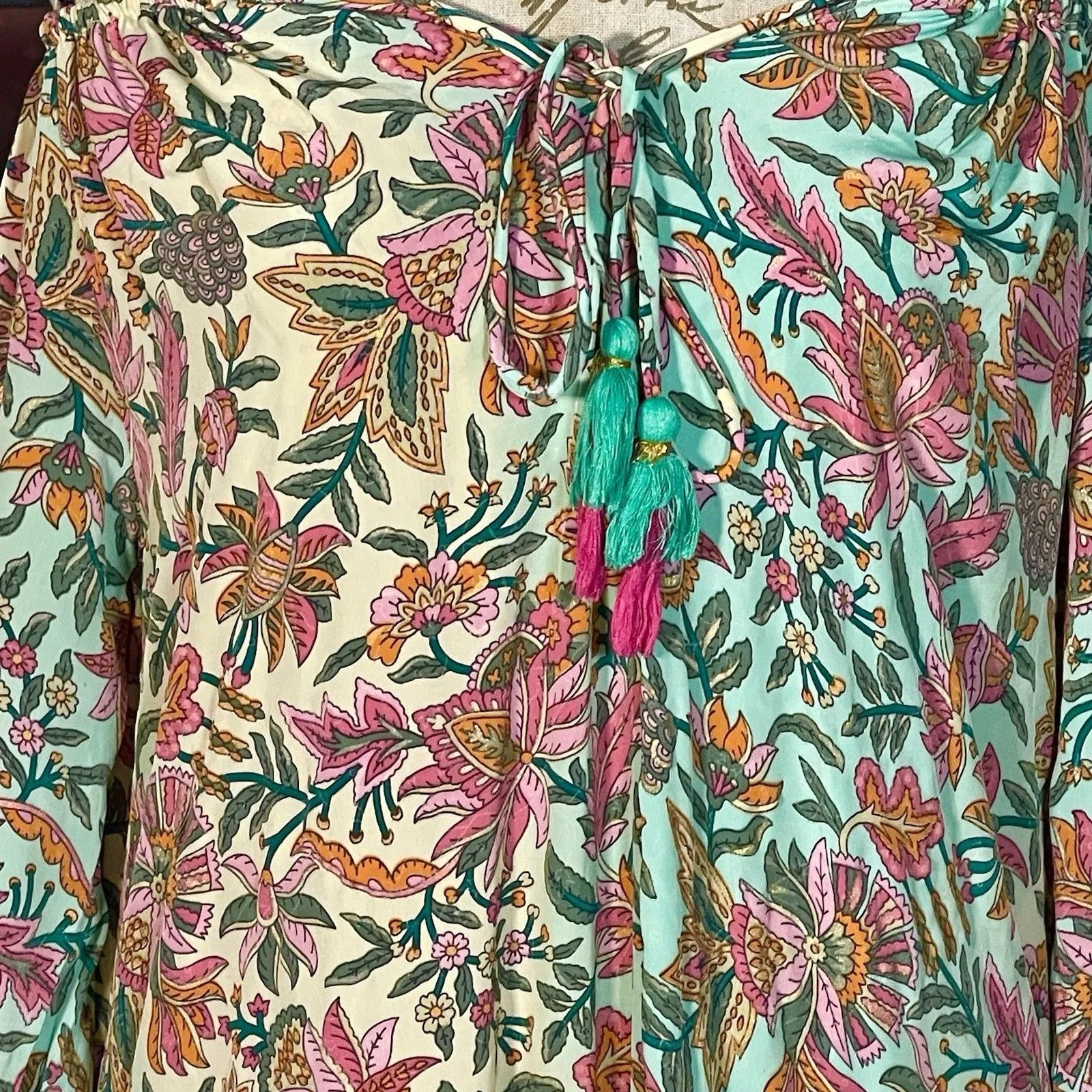 Womens Dress Maxi Floral Off Shoulder Mumu Cottagecore Bohemian Beach Soft Girl Size M - Image 9