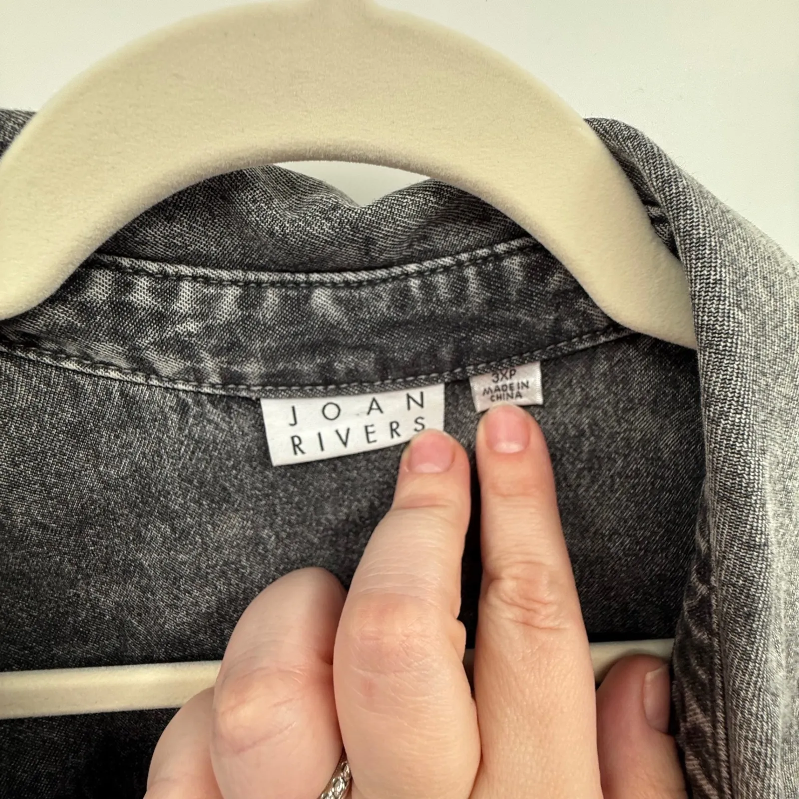 Joan Rivers 3X Black Acid Wash Denim Button Front Shirt Jacket Oversized - Image 2