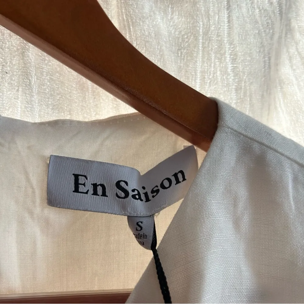 EN SAISON Sophie Sleeveless Cut Out Midi Dress Off White Linen Blend NWT S Flaw* - Image 4