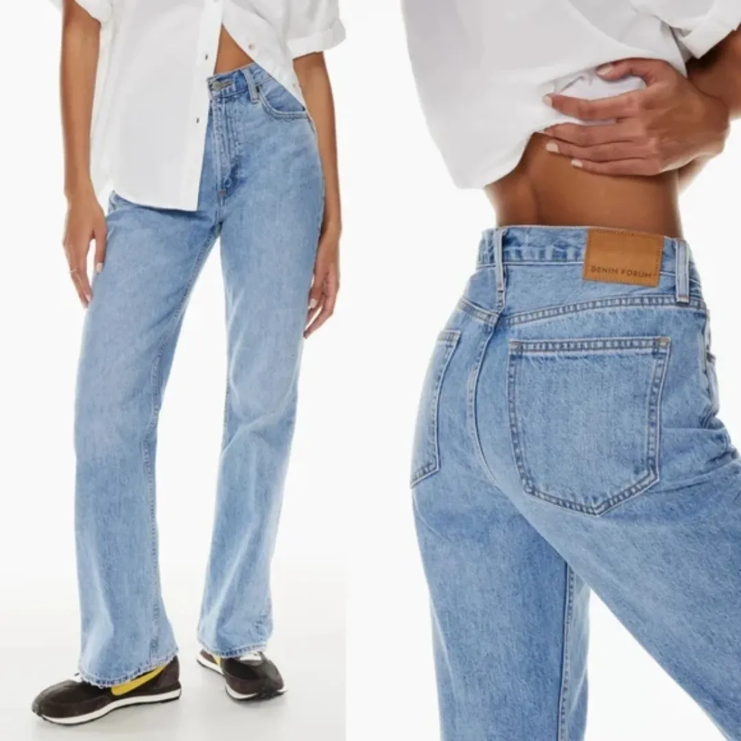 Denim Forum | Marianne Mid Rise Loose Flare 100% Cotton Denim Jeans 23/32L Blue - Image 3