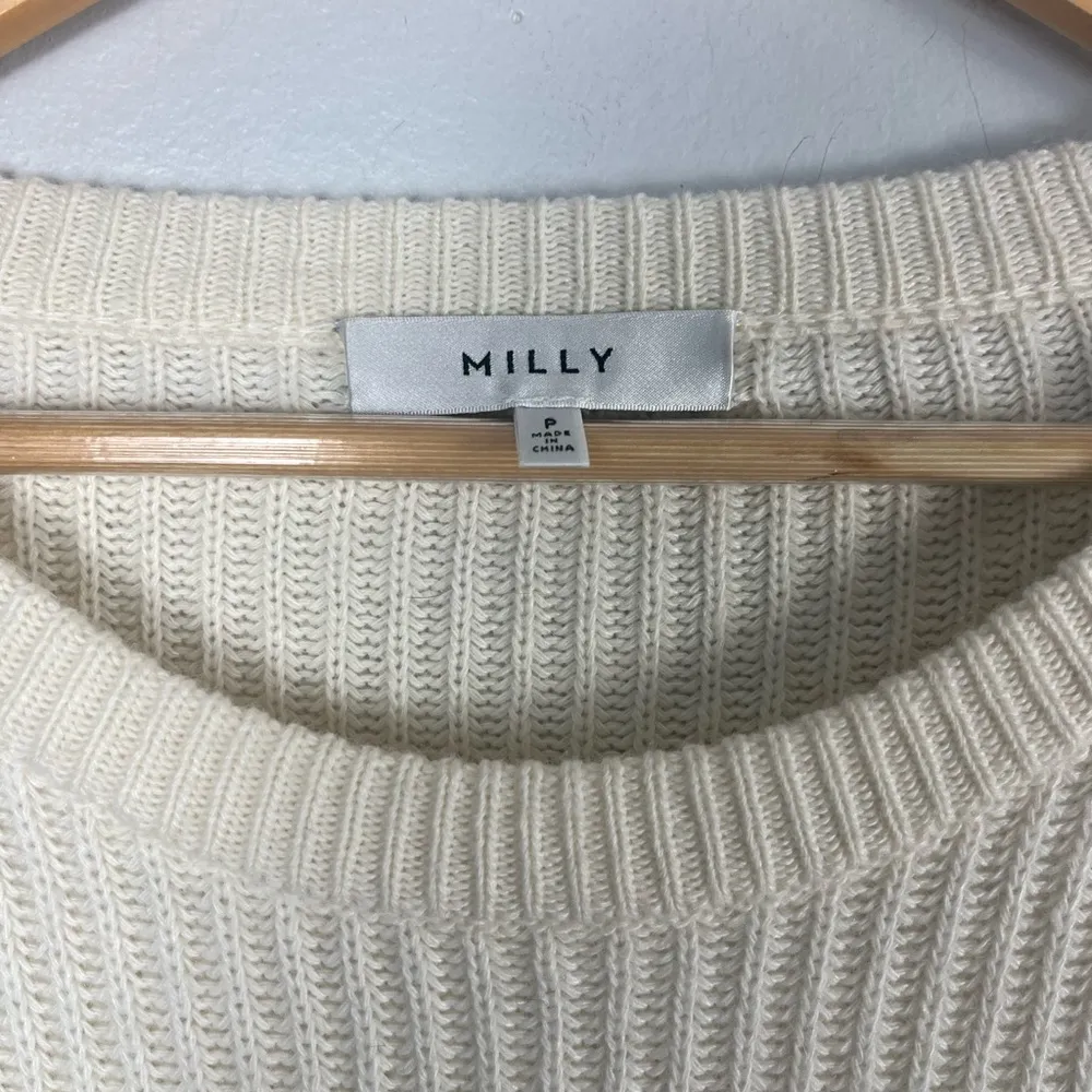 Milly cashmere wool angora Oversized Ribbed Leather-Sleeve Sweater Women XS - Image 4