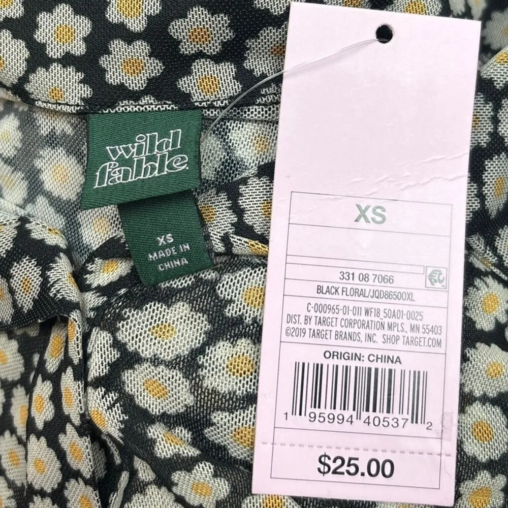 Wild Fable NWT Sheer Daisy Floral Ruched Bodycon Button Up Shirt Dress Size XS - Image 10