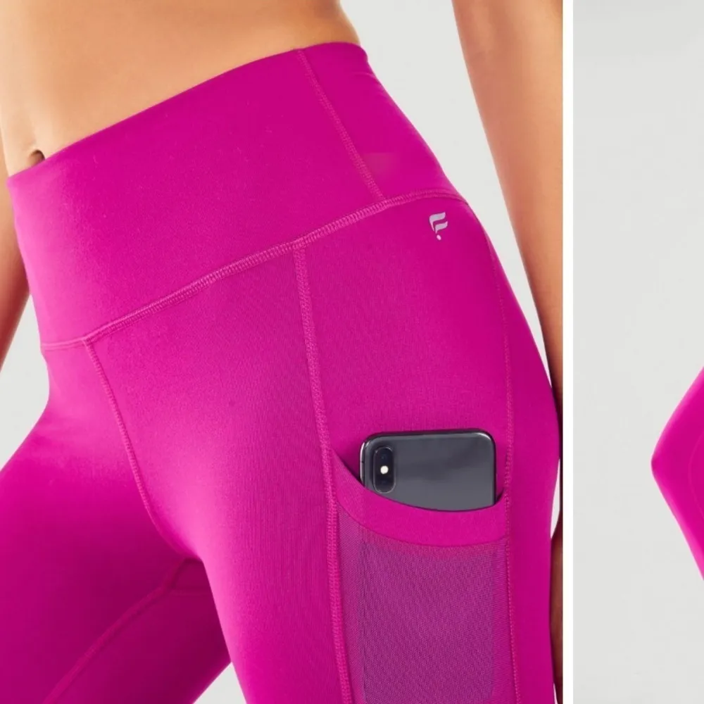 Fabletics small/med fuchsia leggings inside pocket sheer stripes down leg - Image 4