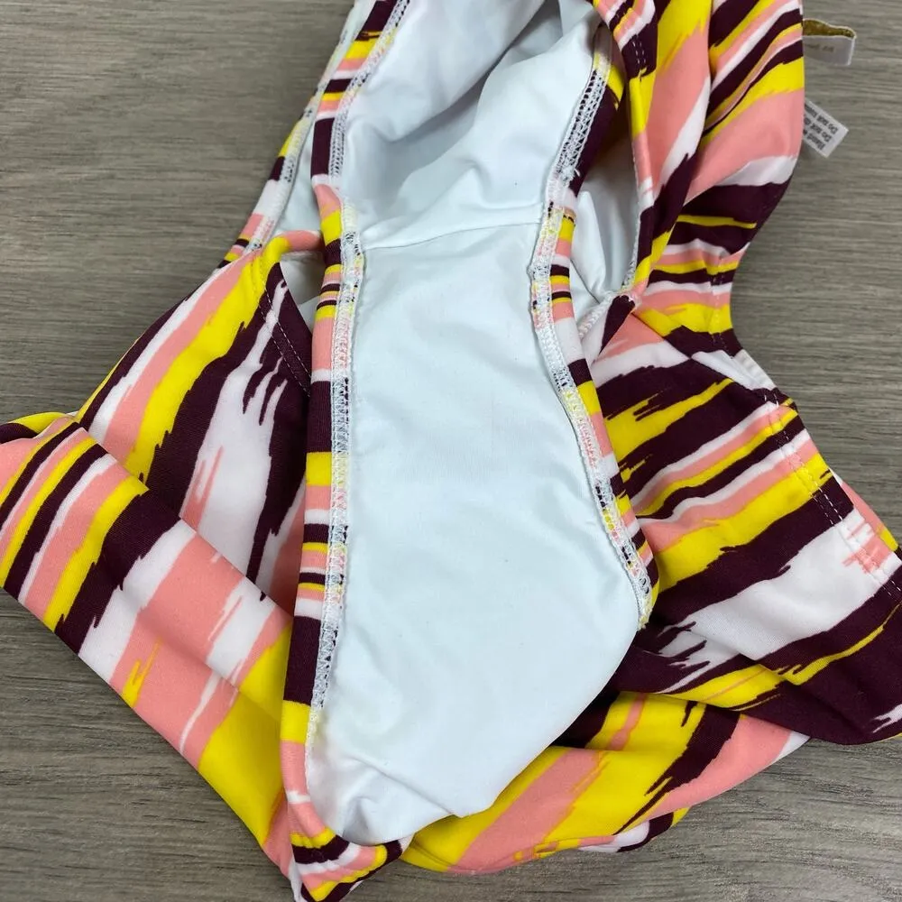 VIX by Paula Hermanny Brown&Yellow Watercolor Stripe Deep Plunge One Piece Sz.L Brown Size L - Image 9