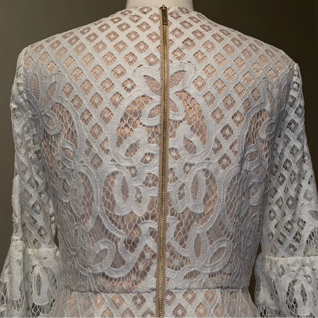 Eliza J Cream White Bell Sleeve A-line Lace Lined Dress Size 6 Special Occasion - Image 6