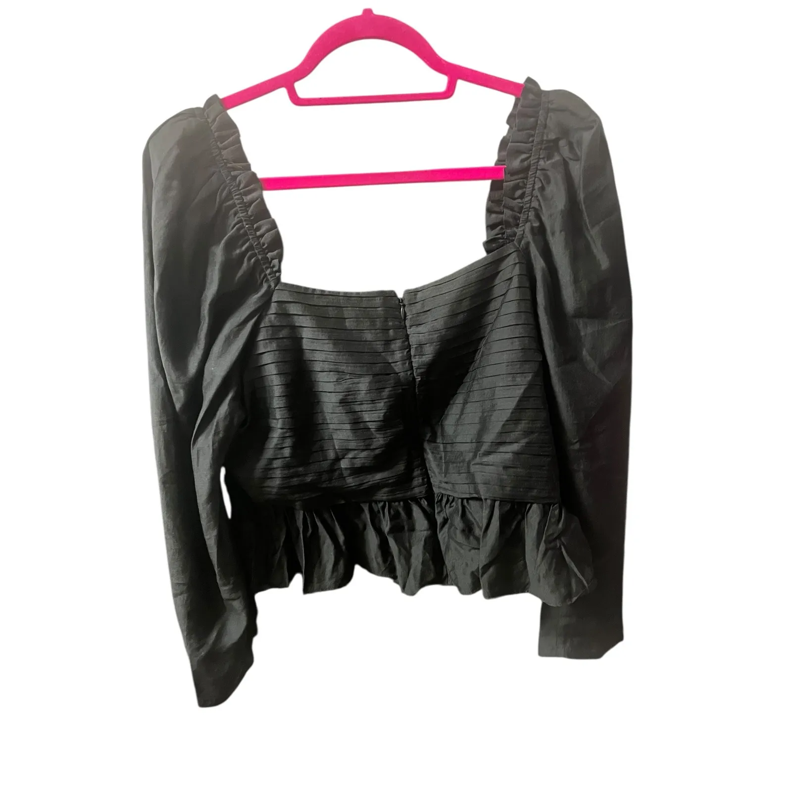 Antonio Melani Blouse Womens 16 Black Peplum Cottagecore Ruched Puff Sleeve - Image 3