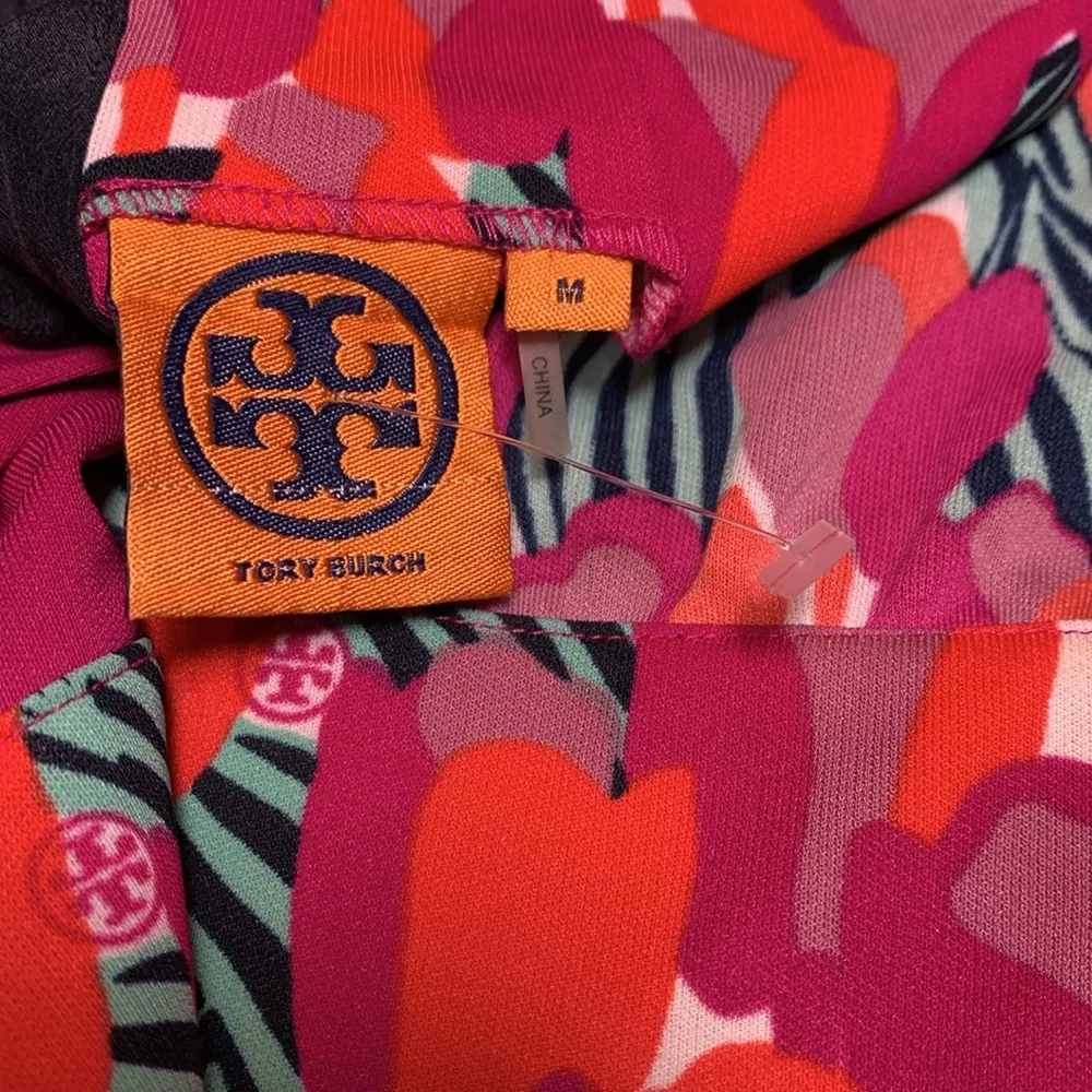 Tory Burch Pink and Blue Tulip Augustina Pink Red Sleeveless Tie Back Dress Med - Image 9