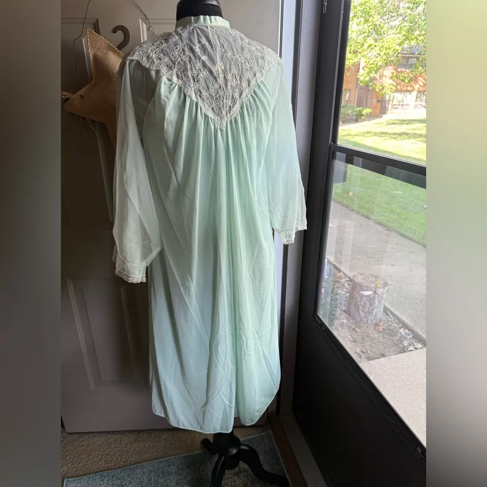 Vintage 60s Corsage sea foam sheer pixie two piece peignoir set, size medium Green - Image 11