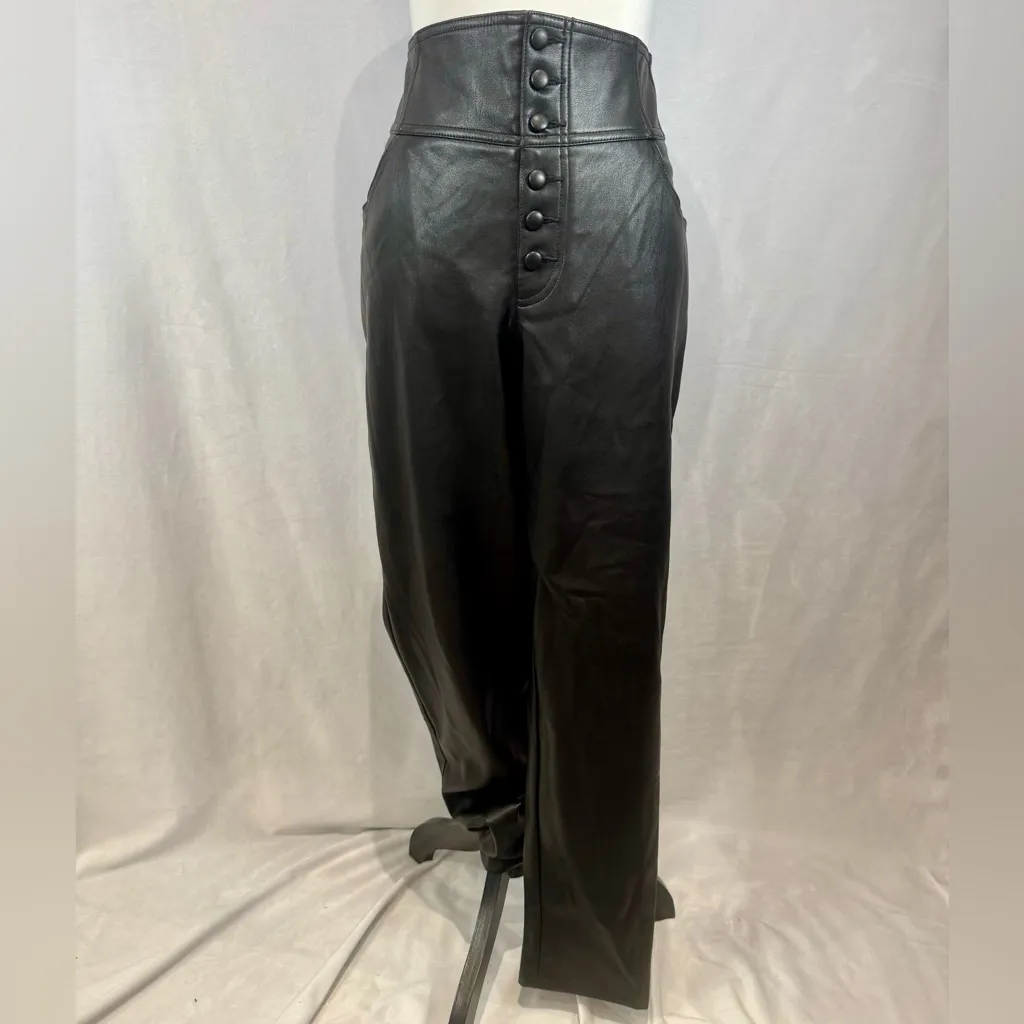 Bar III black leather button front high waisted pants size 8 NWT - Image 2