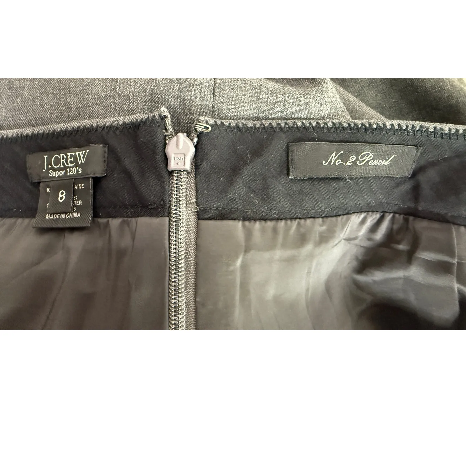 J. Crew Wool Lined Lightweight Pencil Straight Mini Skirt Back Slit ZipUp 8 Grey - Image 7