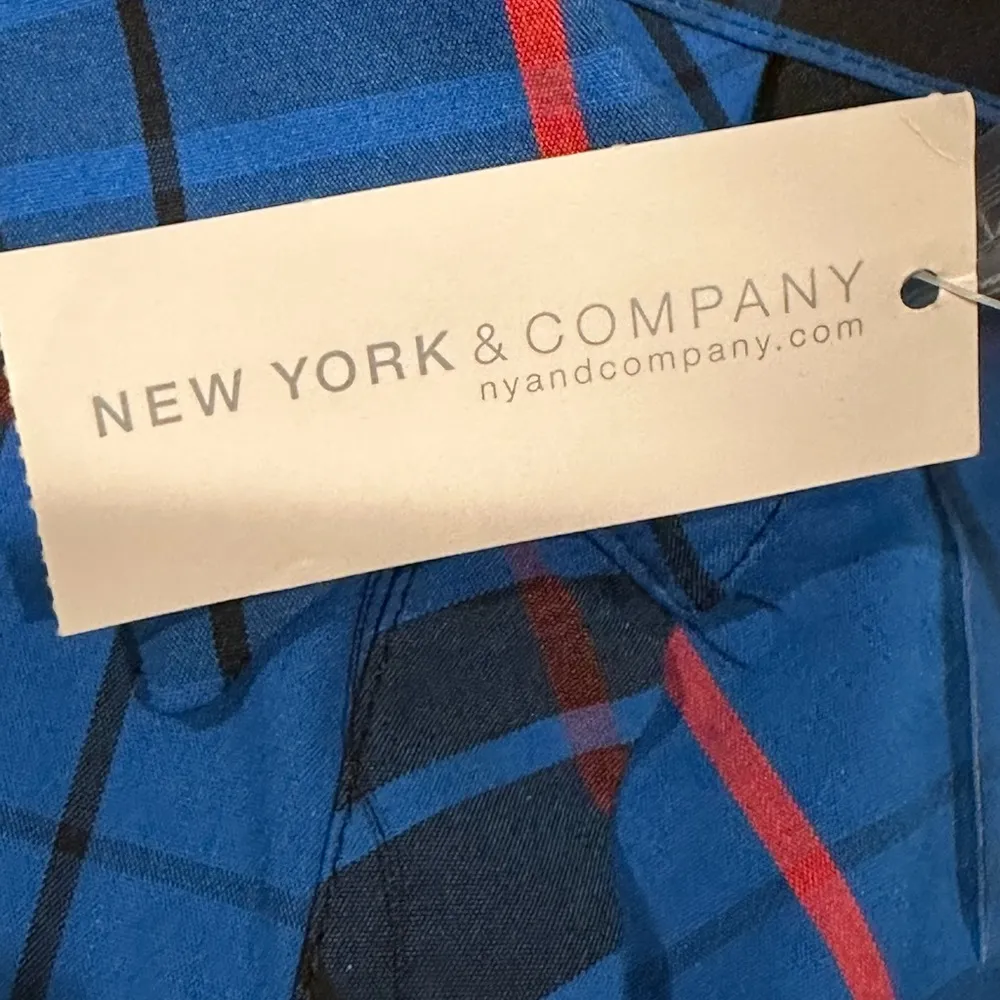 7Th Avenue New York & Company Design Studio NWT Blue Black Red Plaid Top Sz XS - Image 11