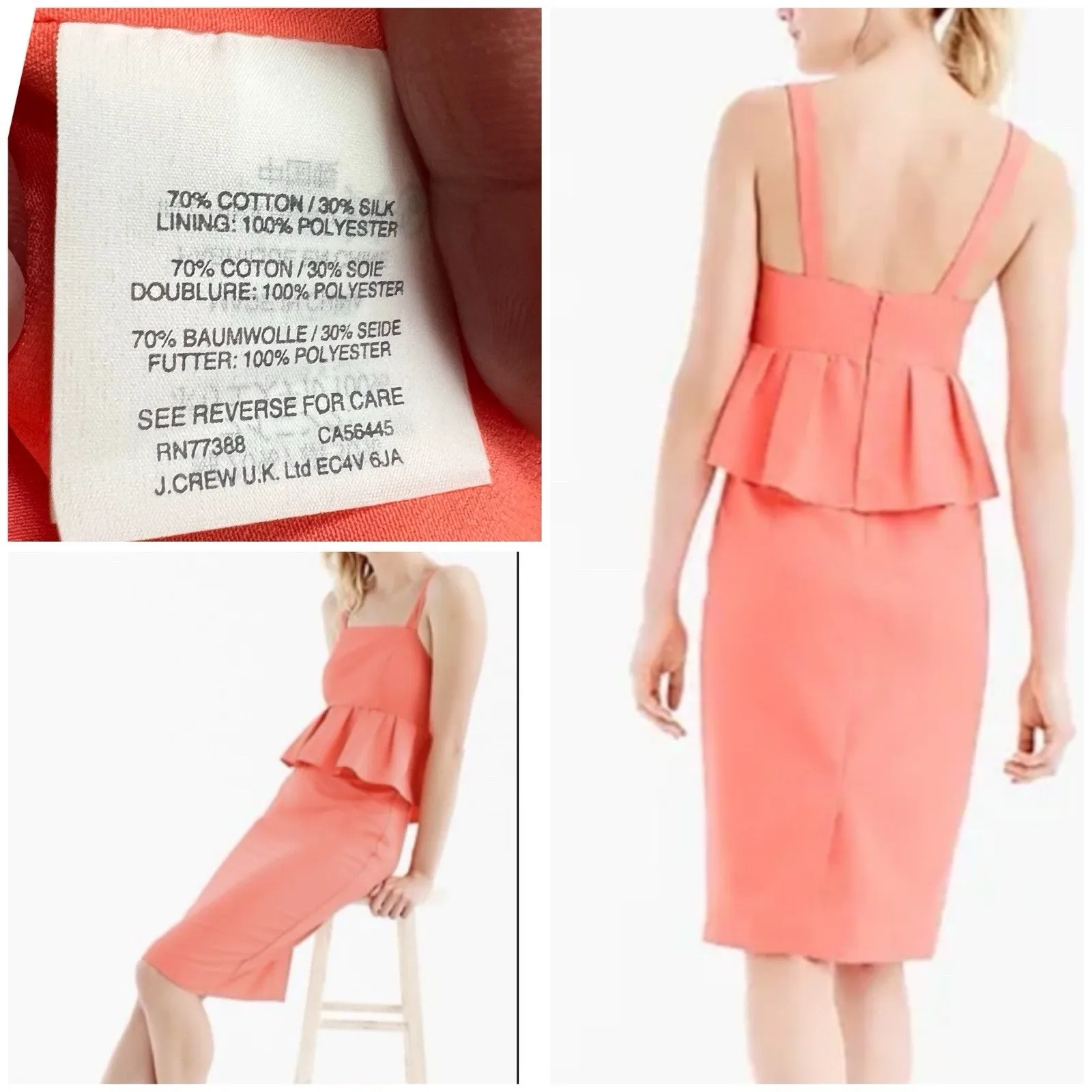 J. Crew 8 Peplum Sheath Dress Classic Faille Silk/ Cotton Blend Peach Color Orange - Image 10