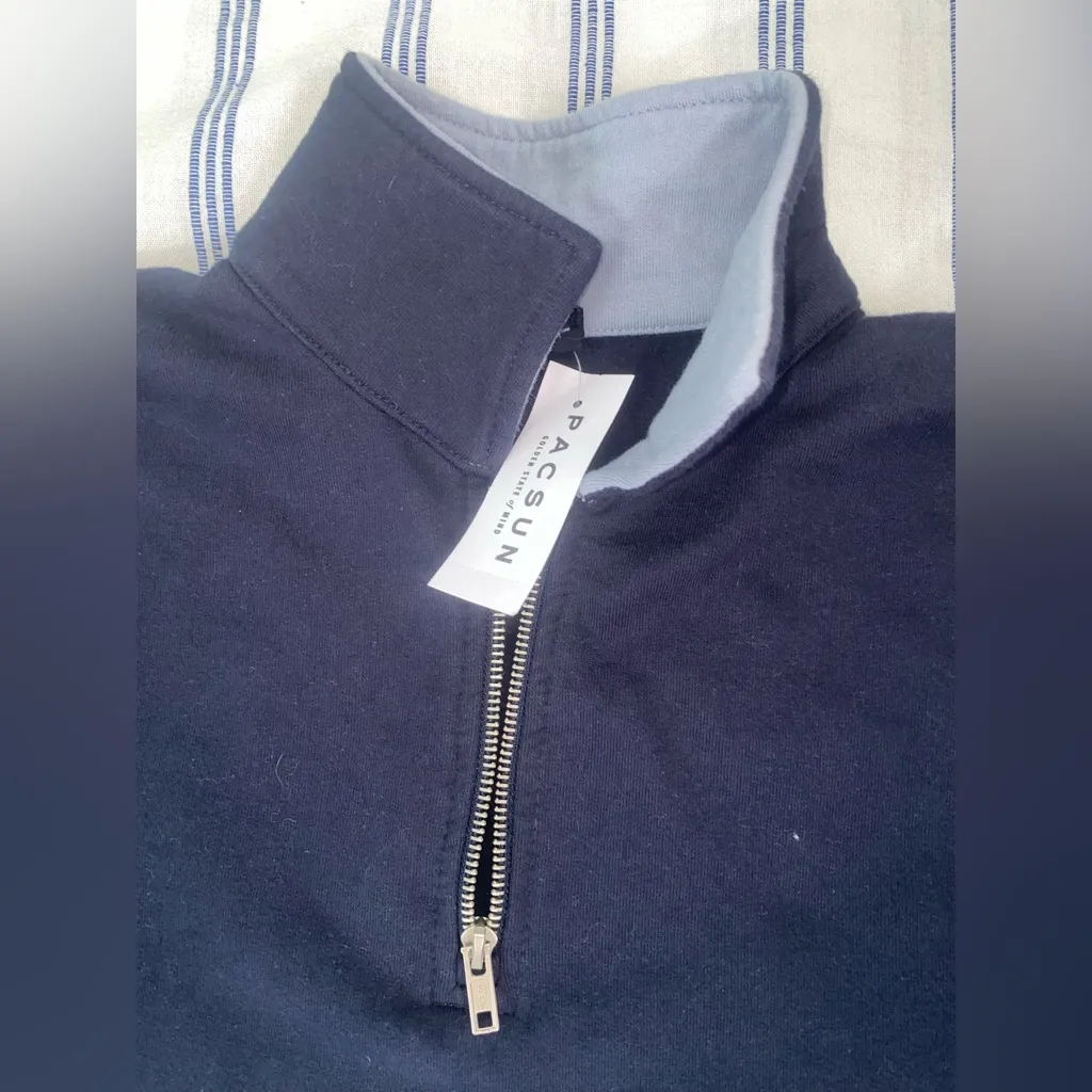 NWT Brandy Melville Gray & Blue Quarter Zip Sweater Cotton Blend Woman's Medium - Image 5