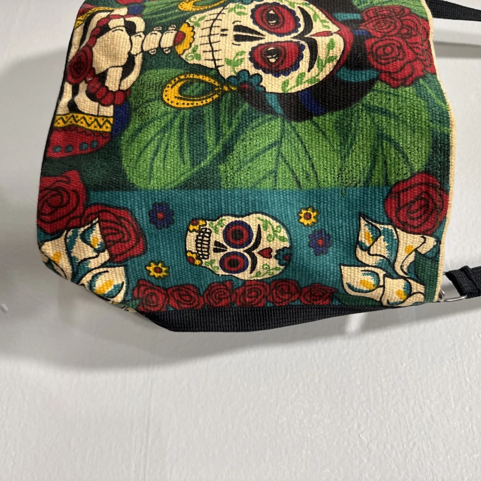El Paso Saddleblanket Co. Frida Skull Large Tote Bag Day Of The Dead Colorful Green - Image 2