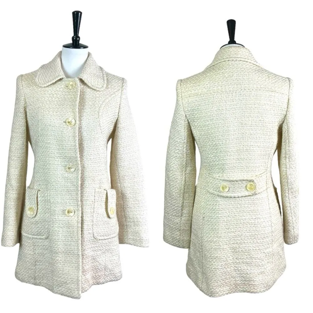 Marvin Richards Women’s Coat Tweed Cream Gold Metallic Size Medium - Image 13