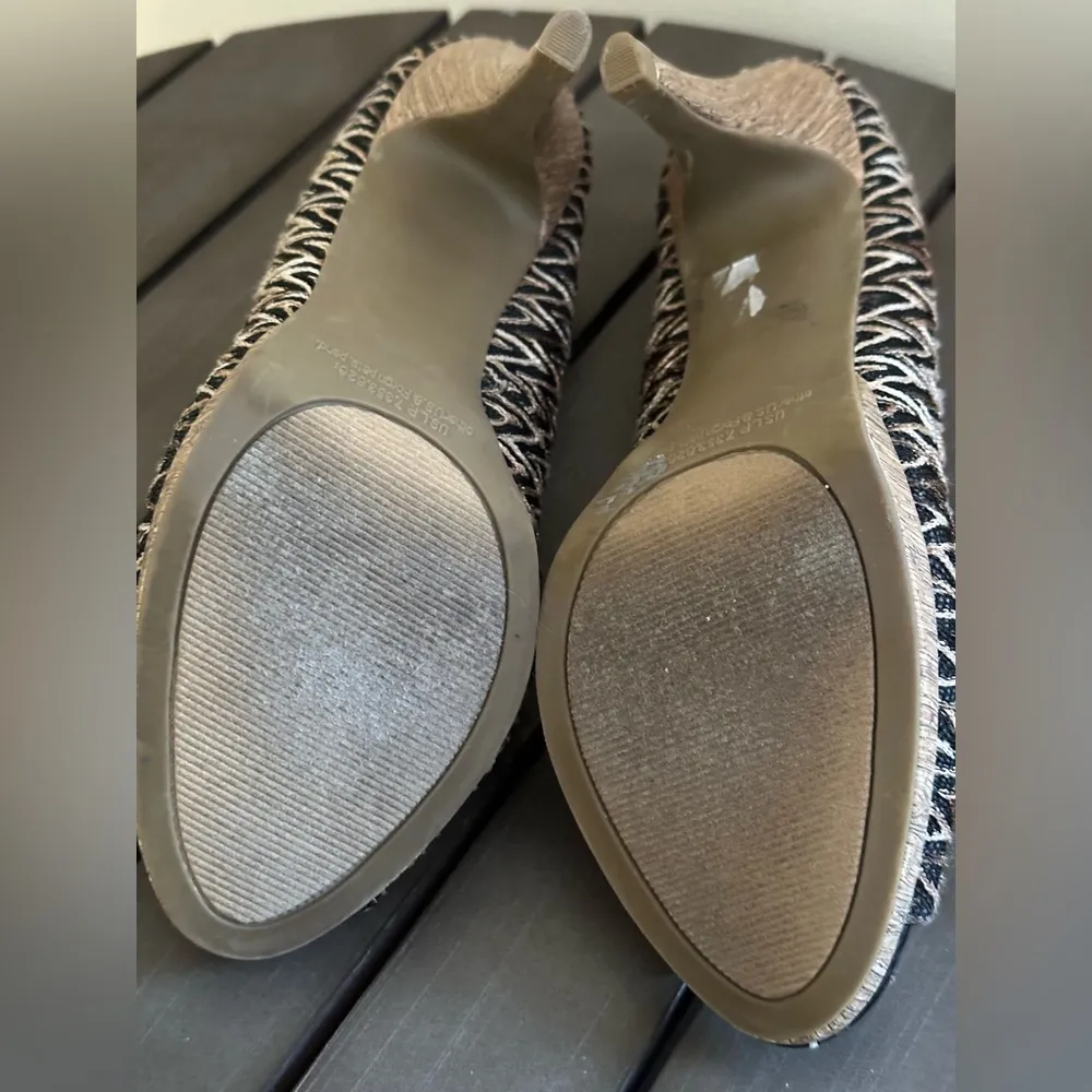 Jones Studio Black Brown Tan Zig Zag Lines  4 inch Wooden High  Heels Sz 7 - Image 9