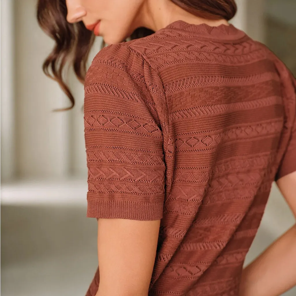 Rihoas Red Puffed Sleeve Knit Cardigan - Image 2