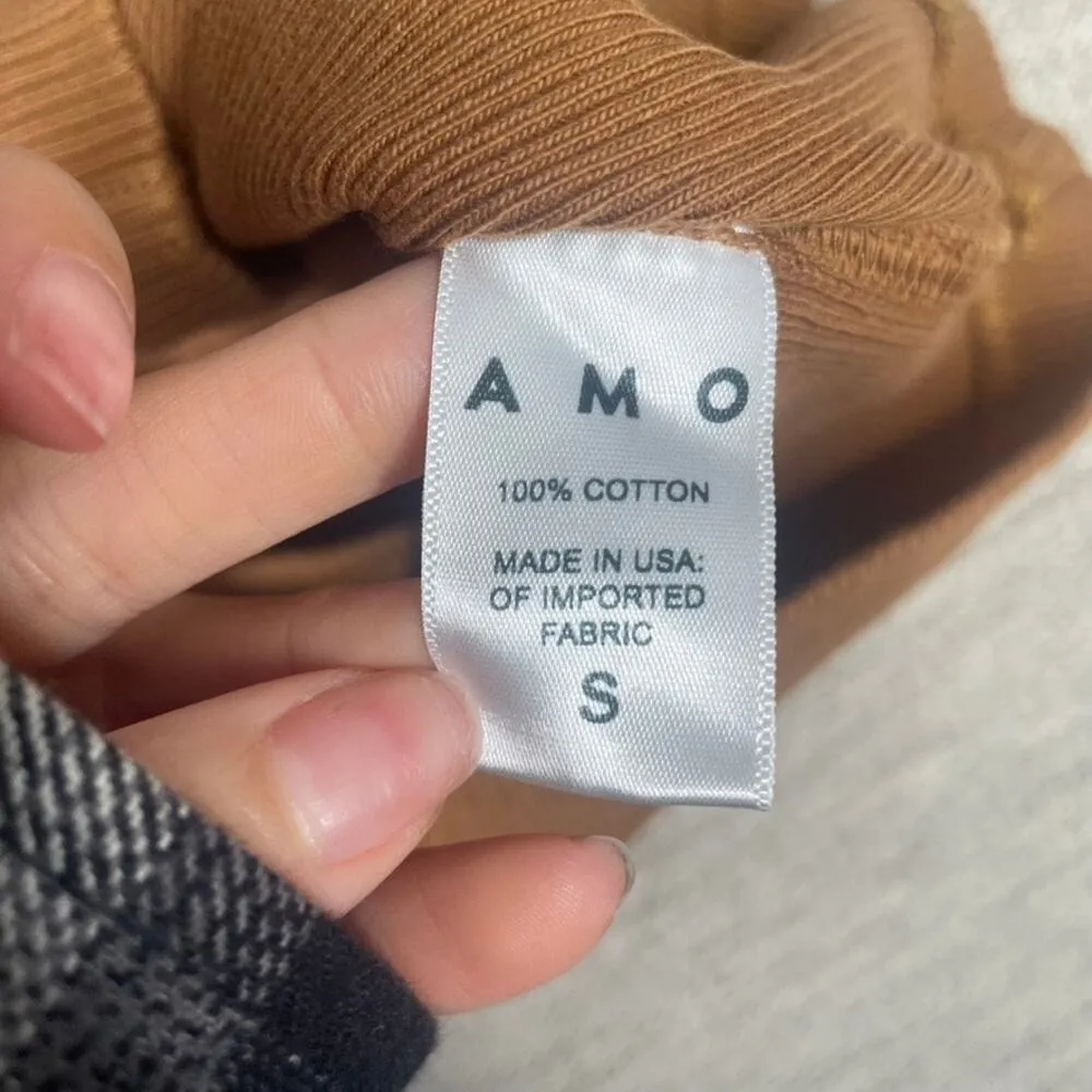 AMO Ribbed Turtleneck Puff Sleeve Knit Top Brown Made in USA Size S - Image 4