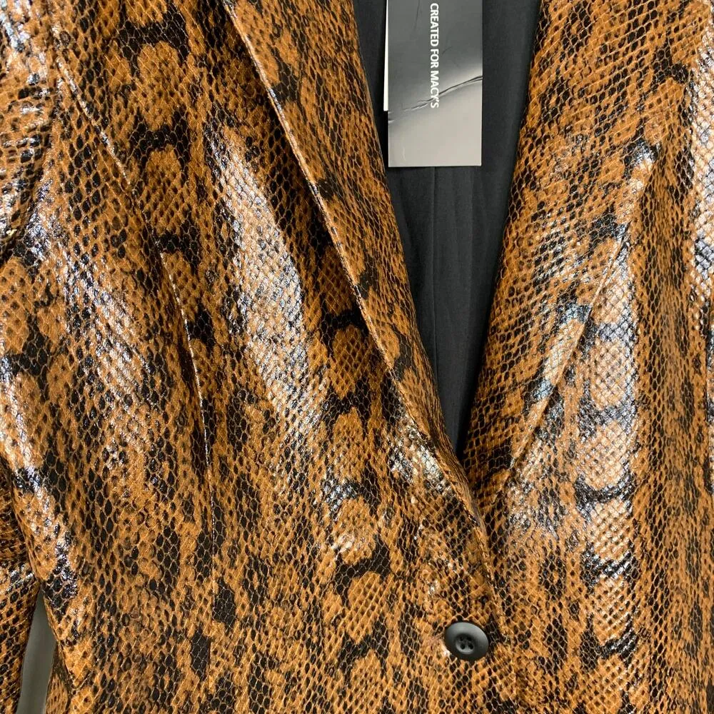 Danielle Bernstein Faux-Snakeskin Blazer Brown S - Image 3