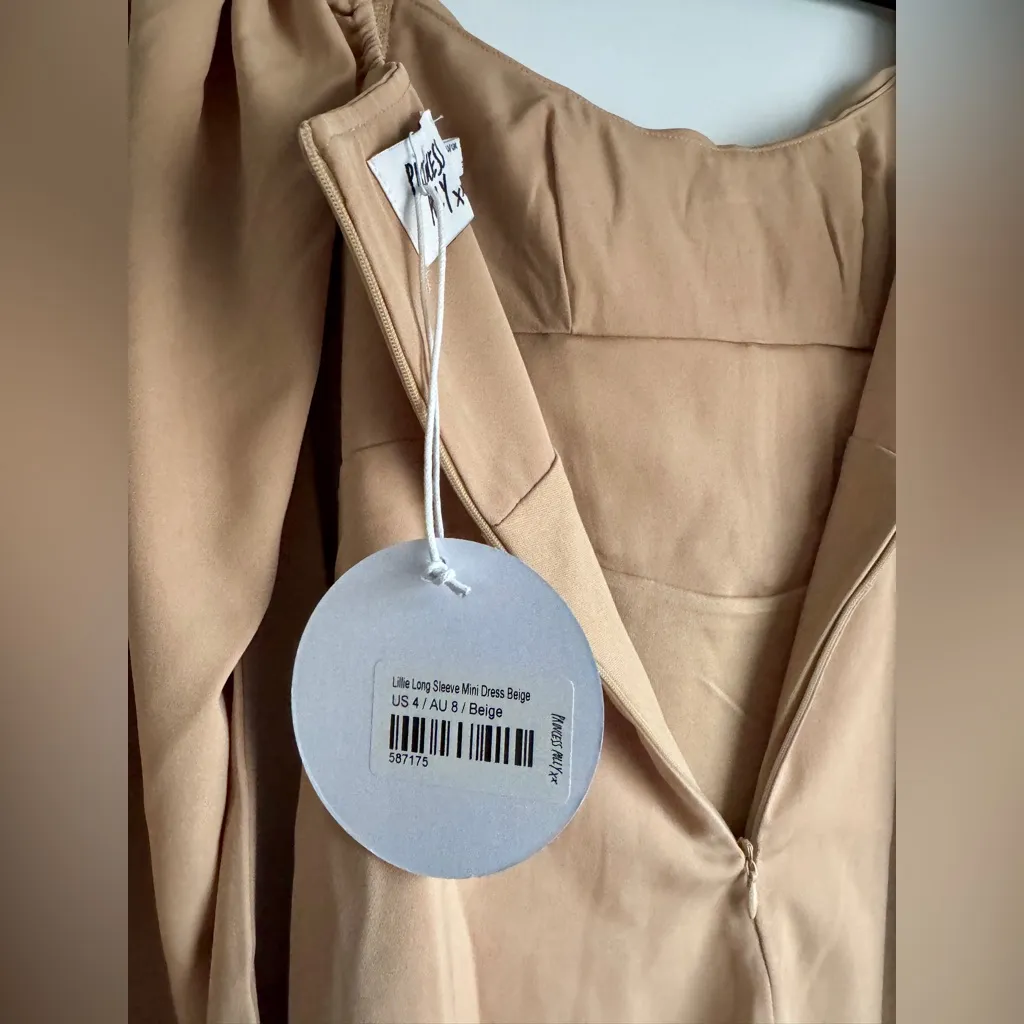 PRINCESS POLLY NWT Lillie Long Sleeve Beige Mini Dress - Size 4 - Neutral - Image 8