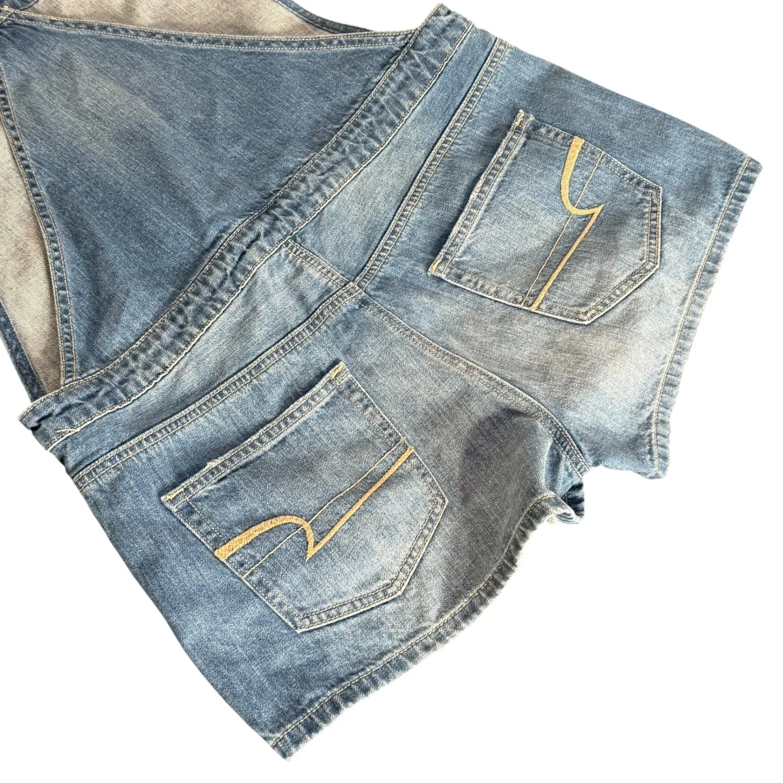 American Eagle Denim Overalls Romper‎ Shorts Blue Size M Shortall Distressed - Image 8