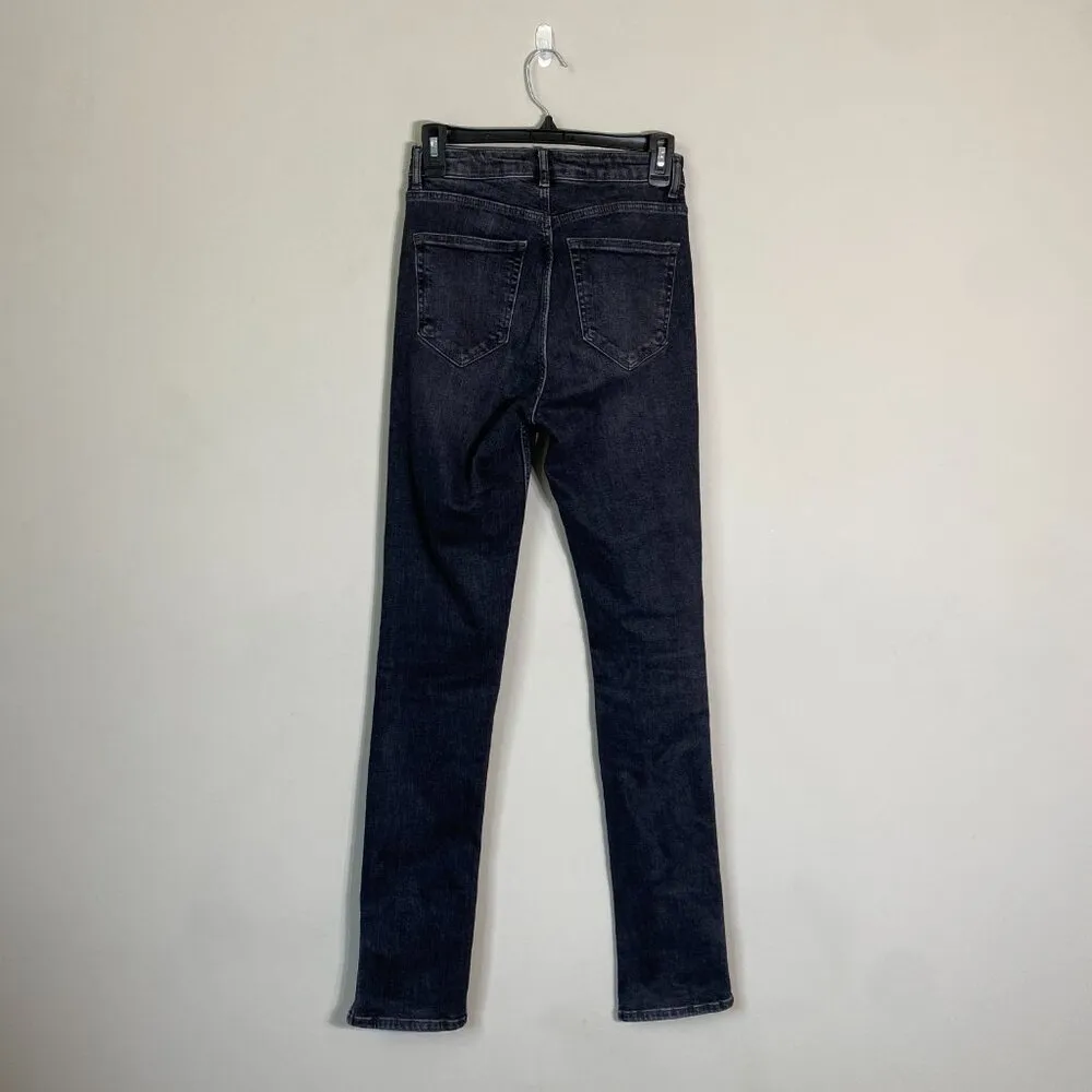 ZARA  Split Hem Flare Black Denim Jeans Women's Size 4 High Rise Neutral Stretch - Image 5