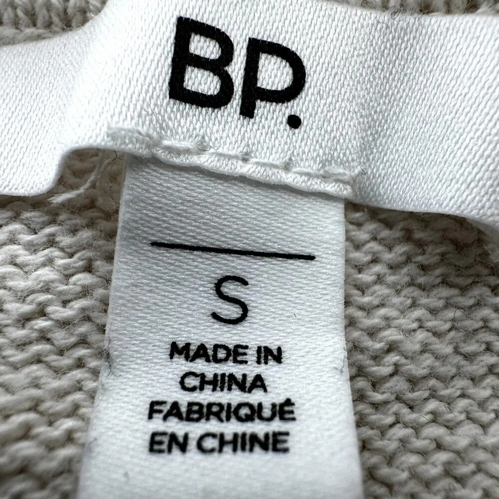 BP Pointelle Polo Cropped Sweater Floral Eyelet Striped Trim Cotton Cream Blue S - Image 3