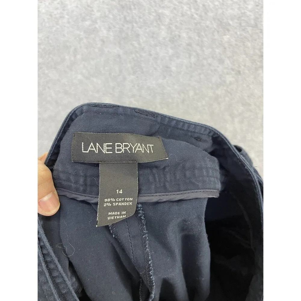 Lane Bryant Women's Capri Pants Solid Navy Blue Size 14 Belted Cotton Blend - Image 3