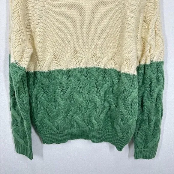 BLANKNYC Women's Size Medium Cream‎ Green Colorblock Cable Knit Sweater NWOT - Image 8