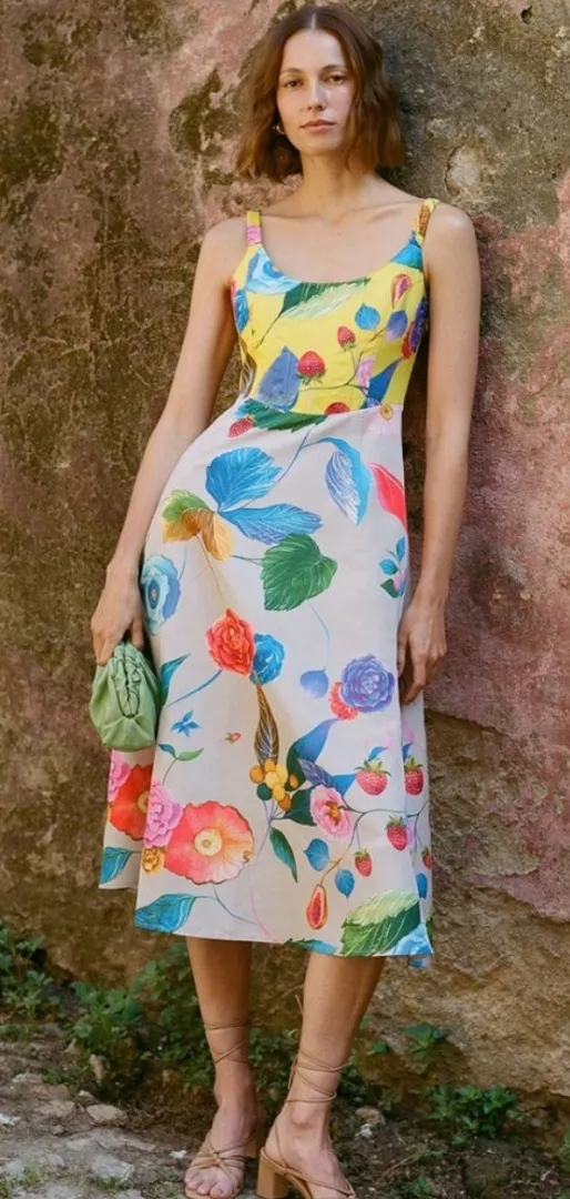 NEW Tuckernuck Dress Vivid Jardin Dominique Midi Dress Floral Stawberry Print XL - Image 1