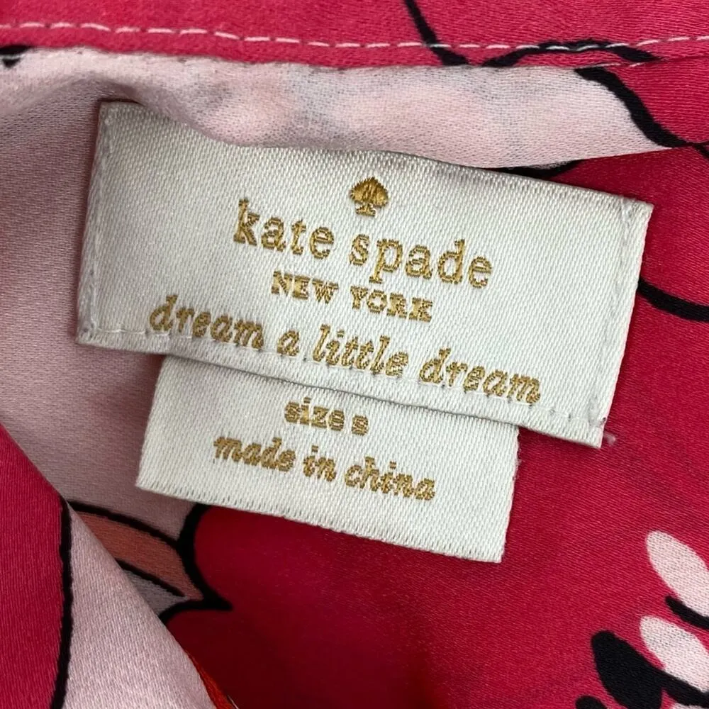 KATE SPADE Pink Floral Button Down Satin Pajama Top Size Small - Image 9