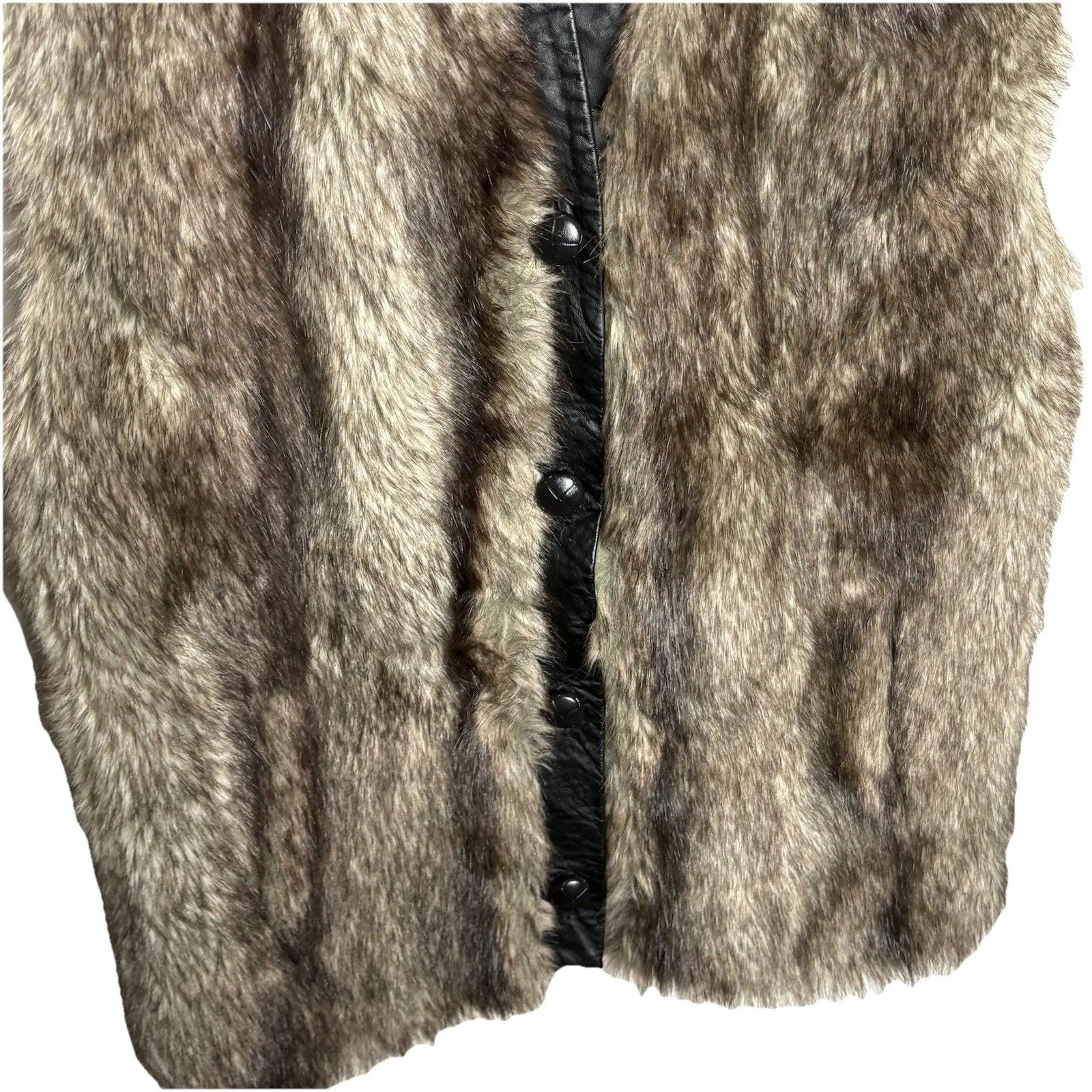 Vintage Faux Fur Brown Gray Real Leather Made In England No Size tag Womens Size L - Image 2