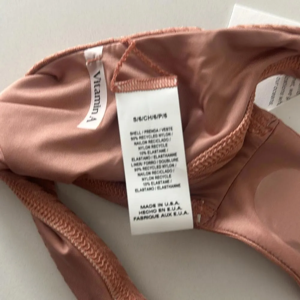 Vitamin A Midori Cheeky High Leg Ribbed Bikini Bottom Pink Sands Rib Small - Image 5