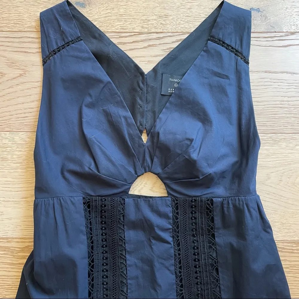 Thakoon Barney's Midi Cut Out Lace Dress Silk Sz 6 Blue - Image 2