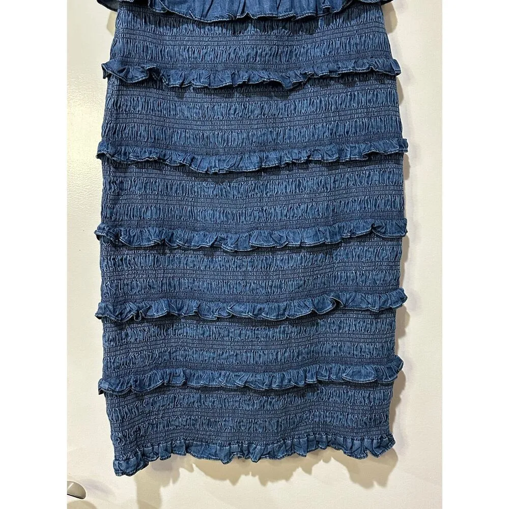Cleobella Ezra Midi Dress Classic Blue Size Large NWT Strapless Smocked Bodice - Image 11