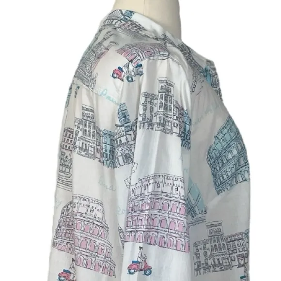 Talbots Top Popover Collared Tunic Roman Holiday White Multi Women’s Size 2X - Image 8