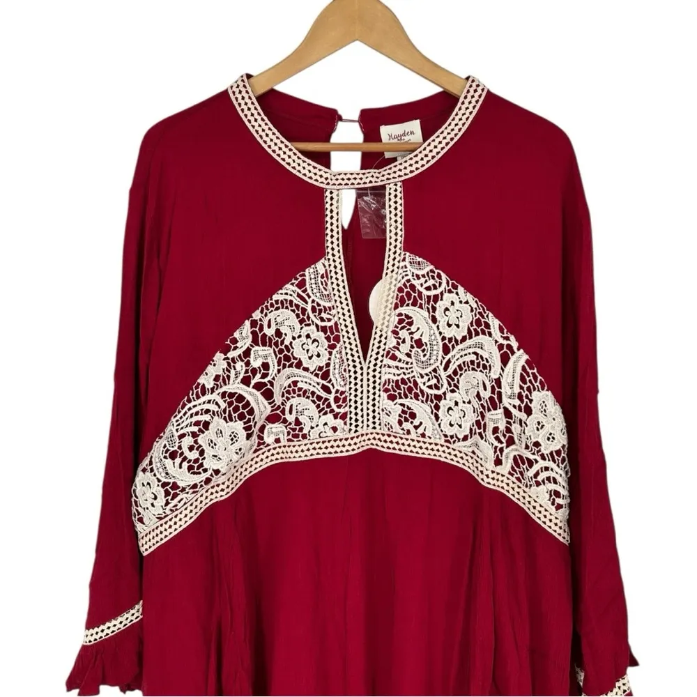 Hayden LA Ruby Crochet Trim Dress size 1X Boho Long Sleeves Ivory Floral Paisley - Image 2