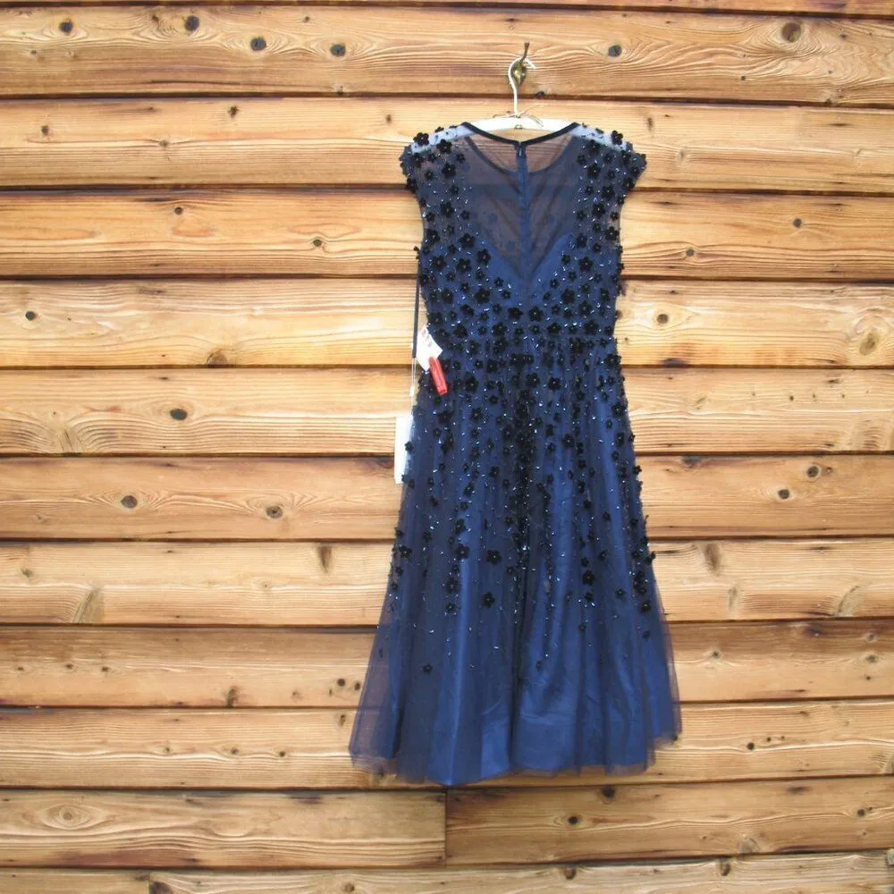 Mac Duggal 67910 Womens EMBELLISHED ILLUSION HIGH NECK CAP SLEEVE MIDI DRESS - Image 10