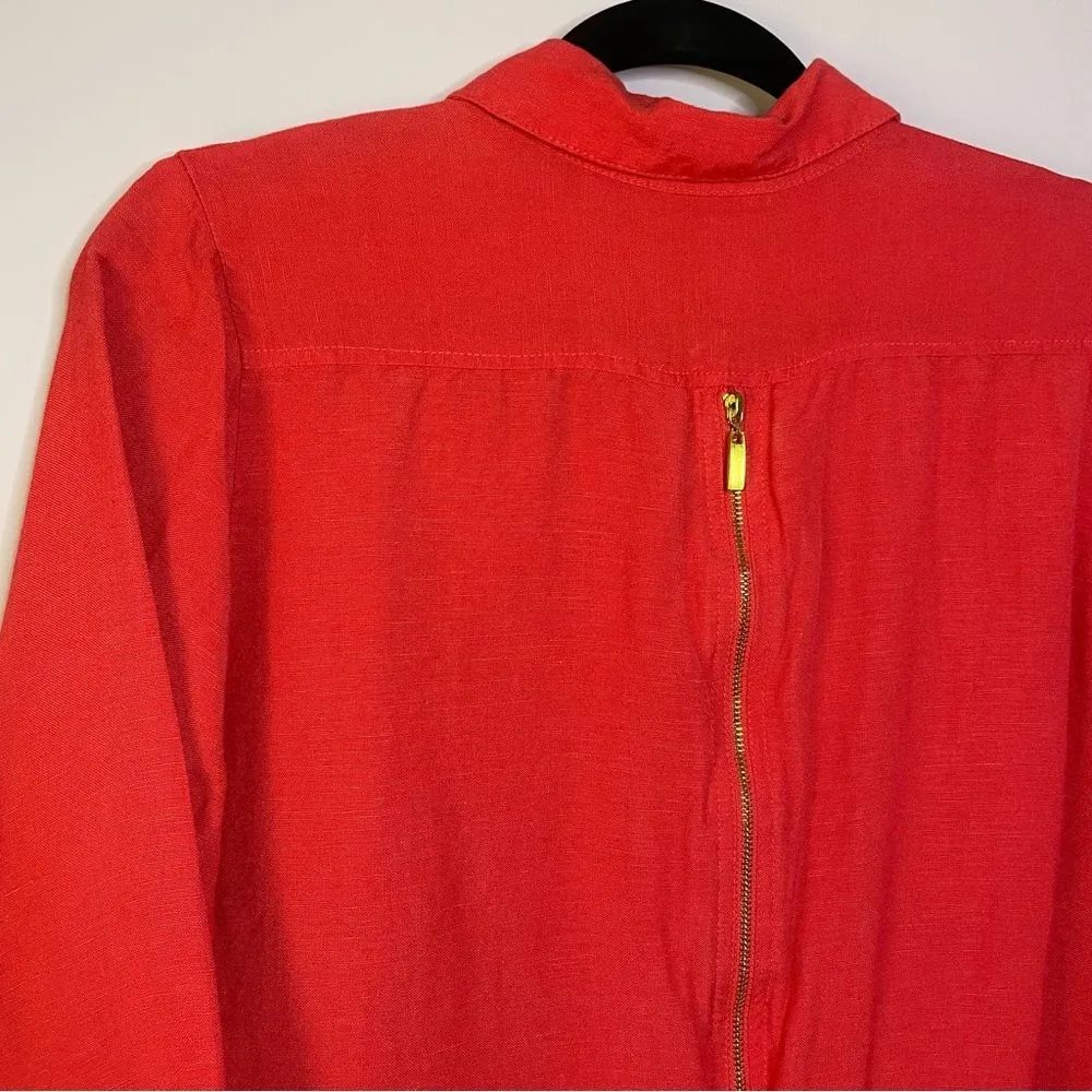 Soft Surroundings Red Linen Blend Button Front Zipper Back Lagenlook Cardigan PM - Image 7