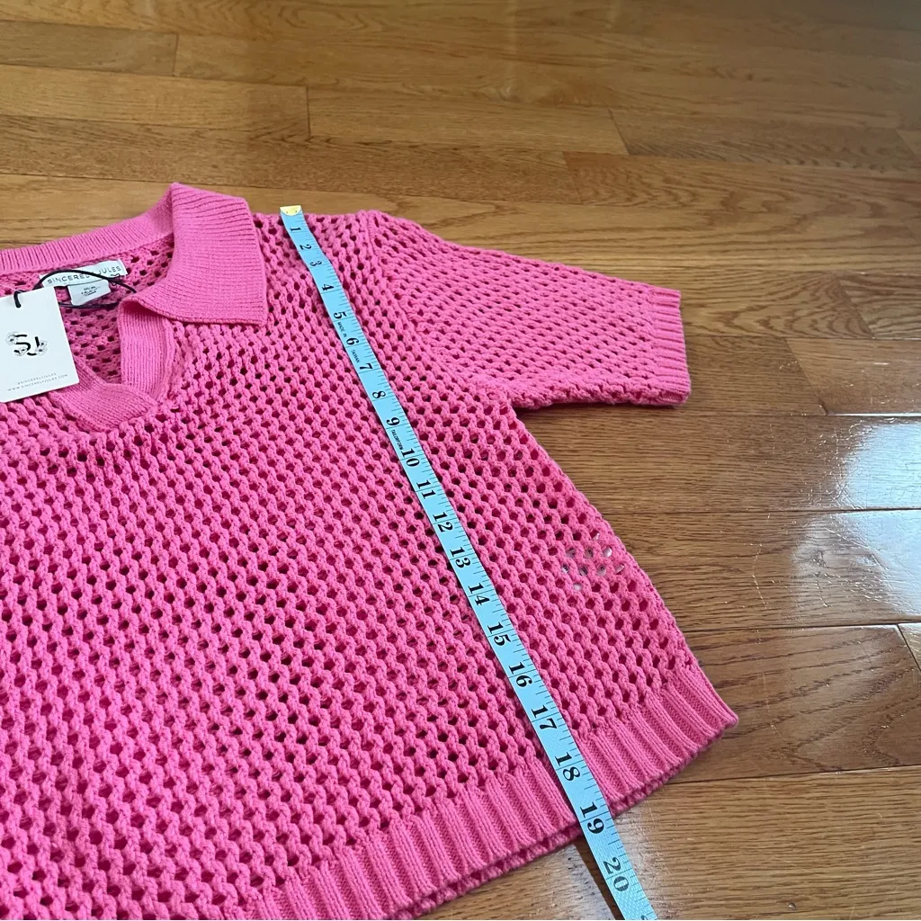 Sincerely Jules open knit Pink Sweater shirt sleeves Polo cotton blend Sz XL - Image 9