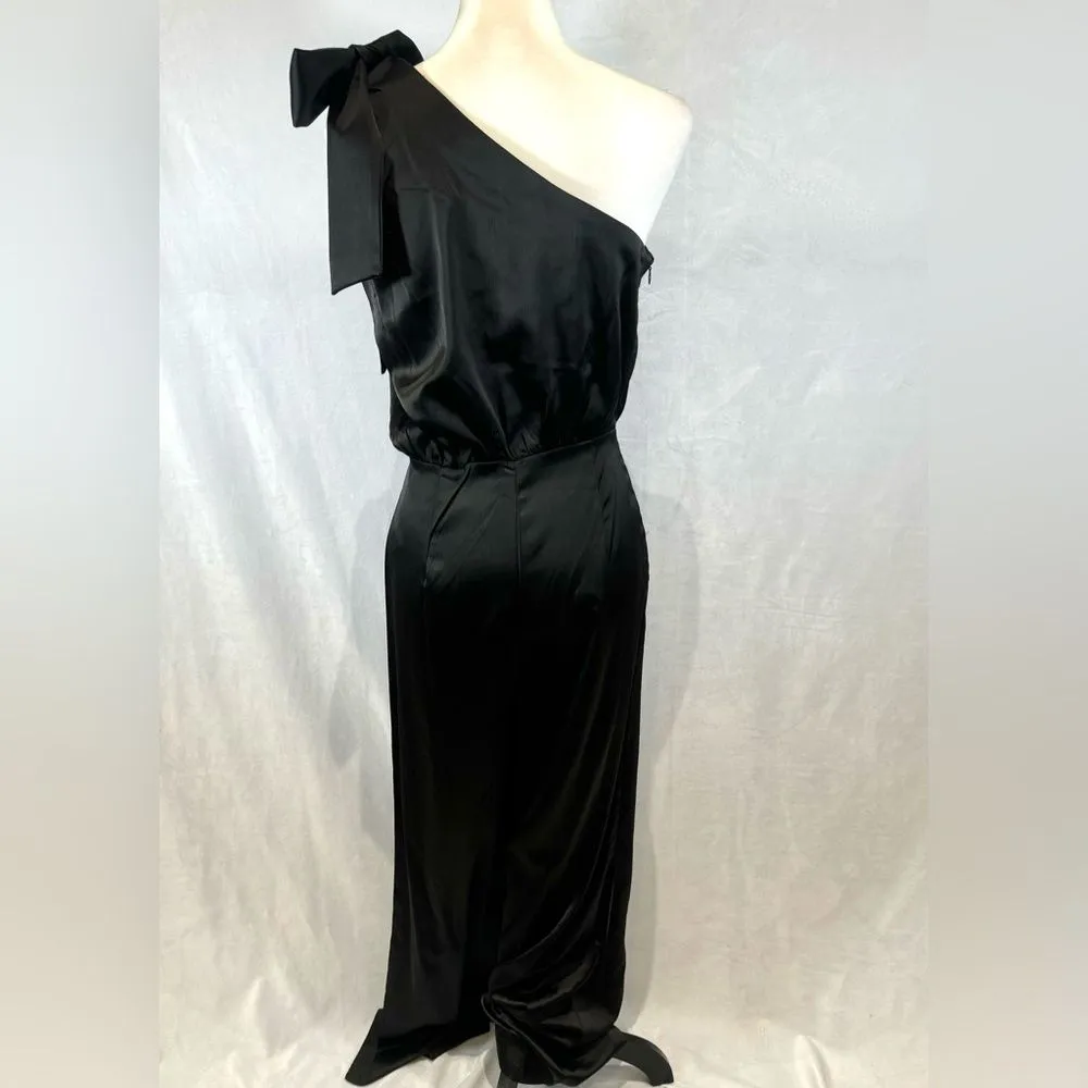 Nasty Gal black satin one shoulder jumpsuit size 4 - Image 4
