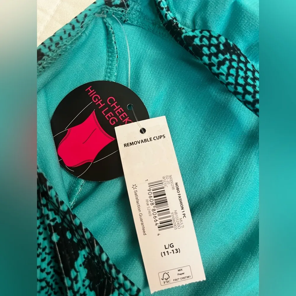 No Boundaries Teal Green Snakeskin Ruched One Piece Swimsuit - Image 5